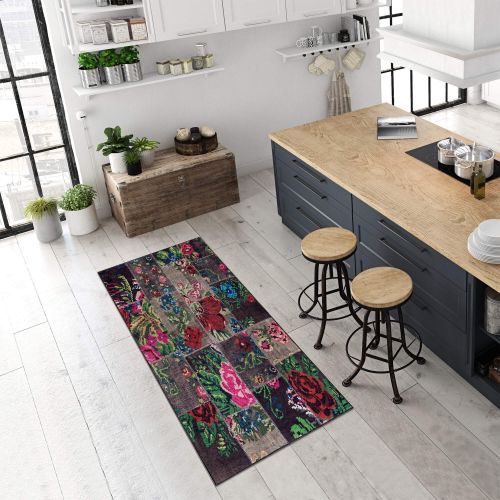 Kaymaz Taban Yıkanabilir Modern Düz Cicek...